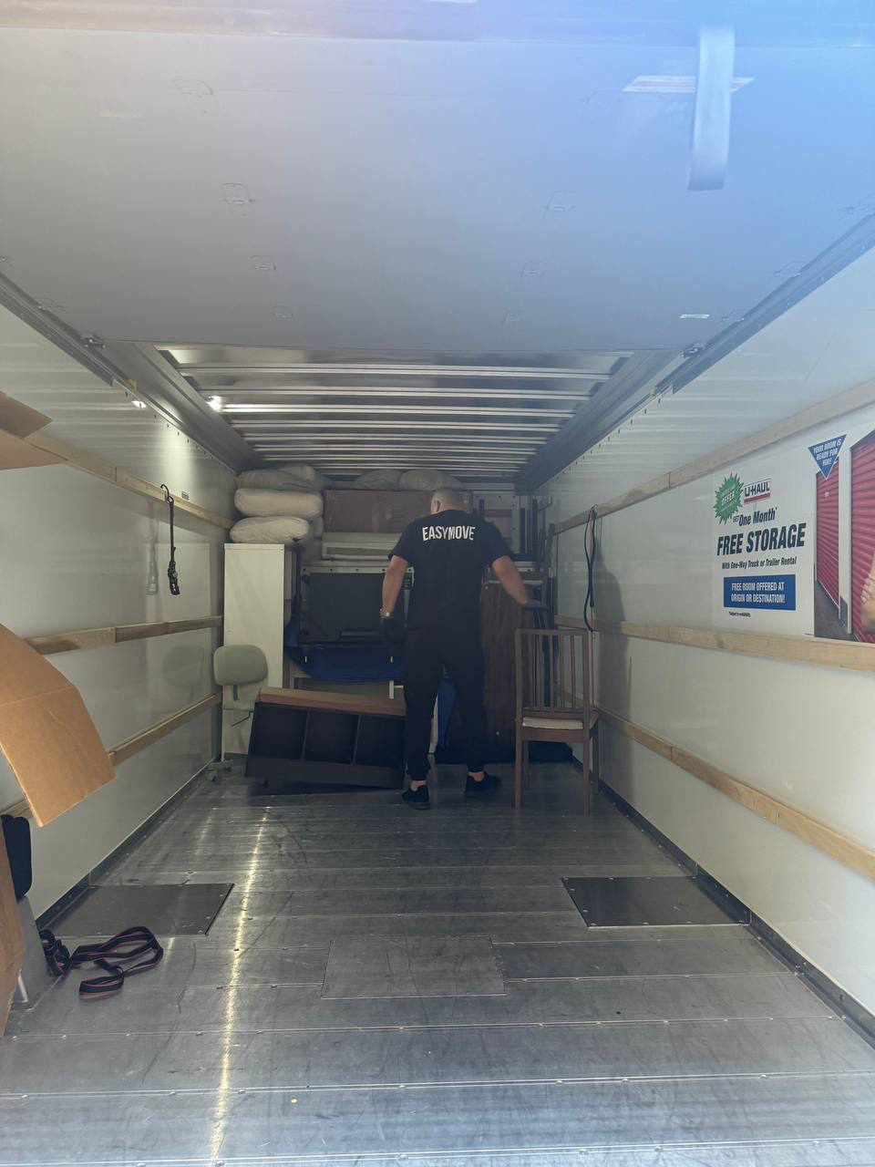 Inside a moving truck